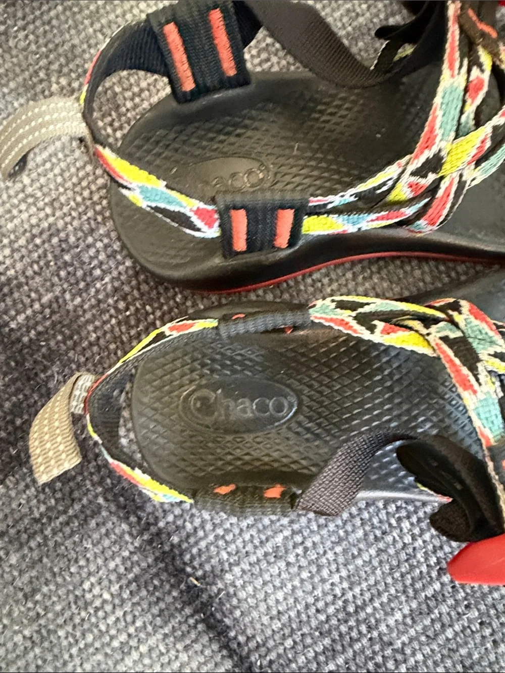 Chaco Kids Black Sandals with Multicolor Patterned Webbing, Little Kids 12